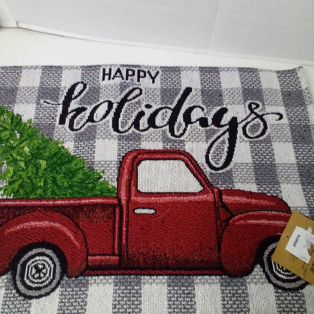 Christmas Placemat Lot of 4 Red Truck Tree Fabric 18